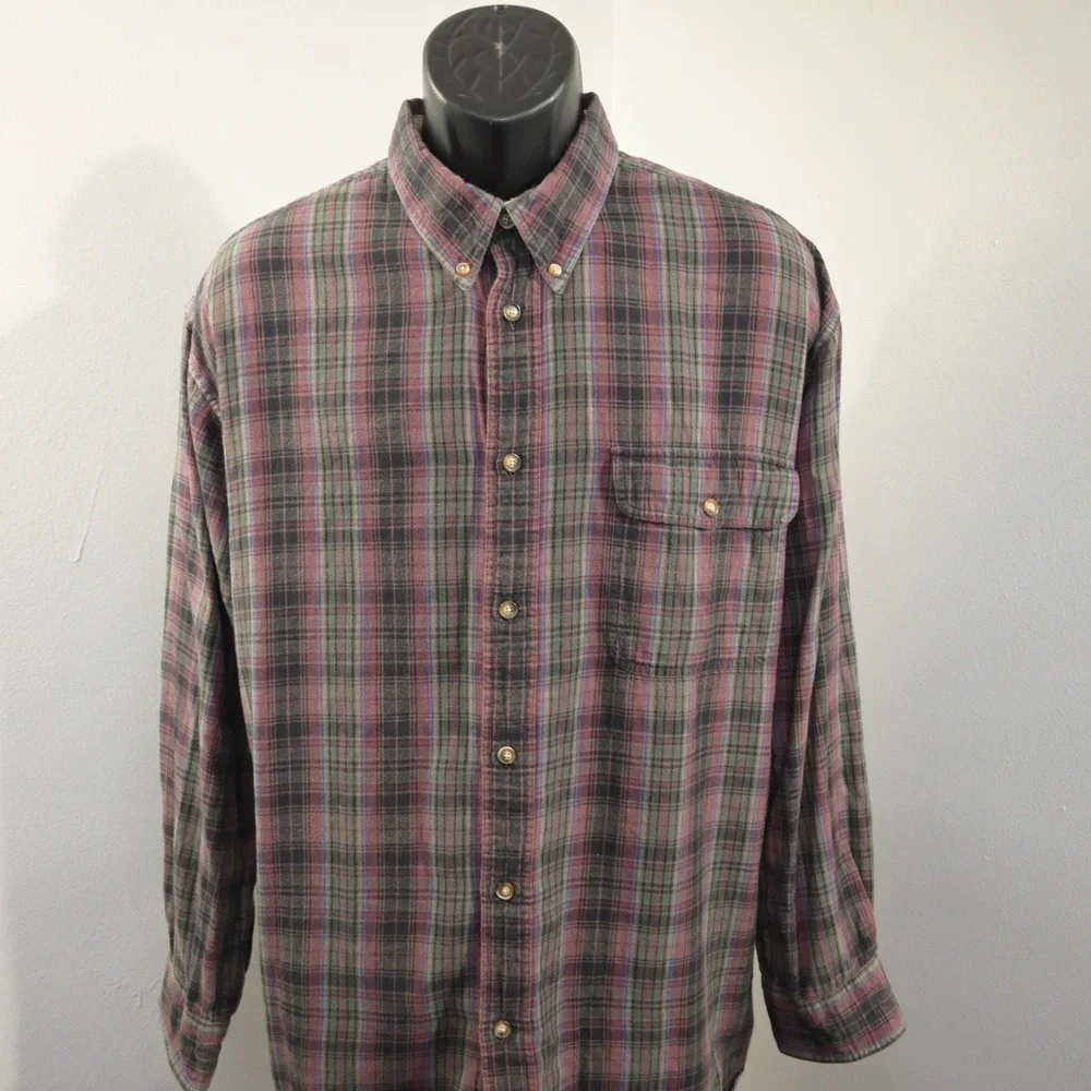 Orvis Button Up Flannel Shirt Mens XL Red Plaid Long Sleeve Heavy Cotton